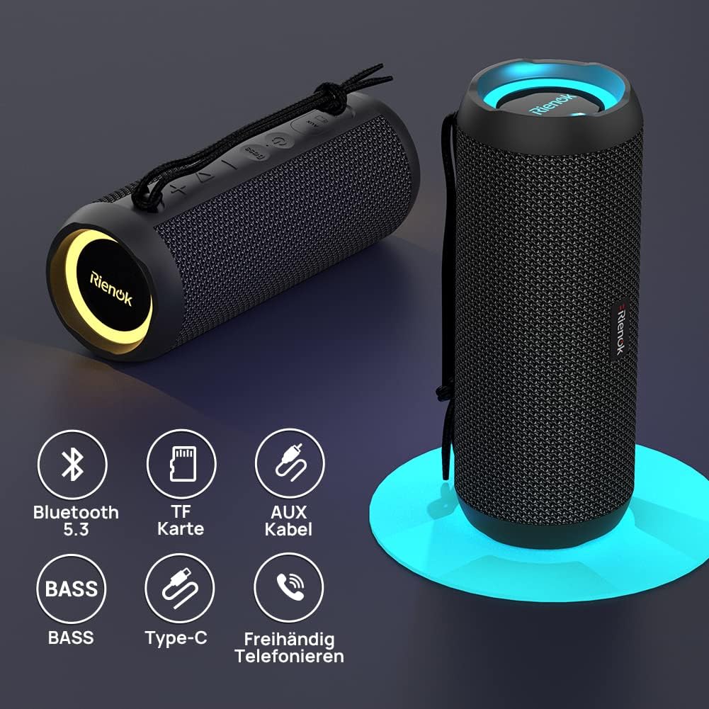 RIENOK Bluetooth Speaker avec lumière